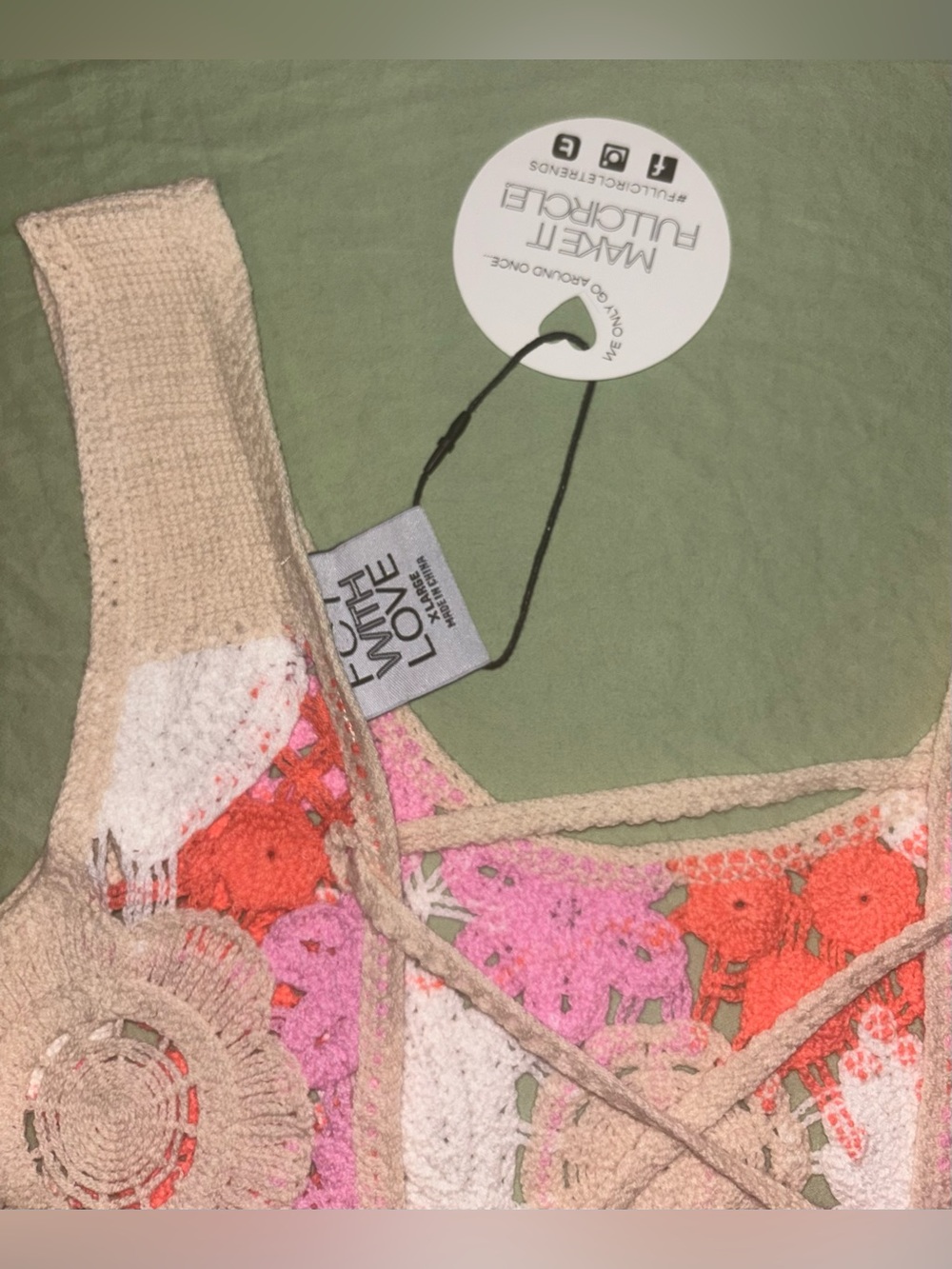 Free People Fiorella Crochet Tank in Pink Solstice Combo Size XL NWT - Picture 3 of 5